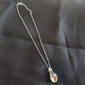 Elegant Silver Necklace with Taupe Crystal Pendant